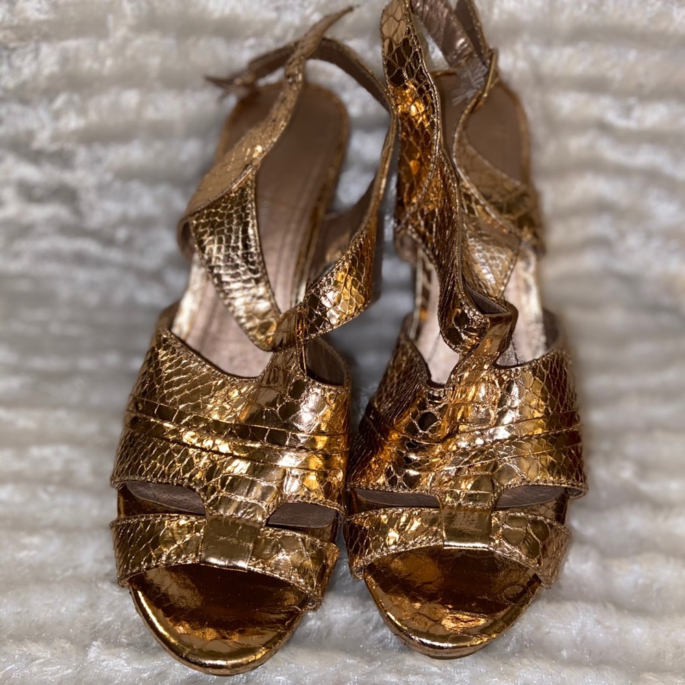Gold wedge sandals